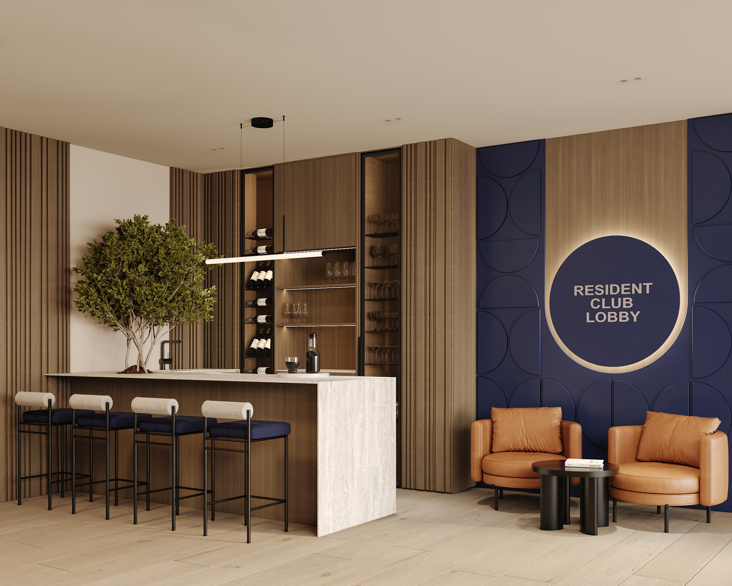 Стильний простір у лобі для відпочинку, неформальних зустрічей та кави.